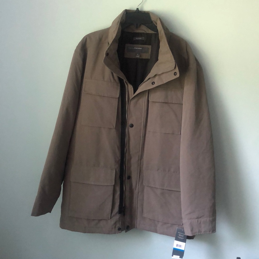 NWT Perry Ellis Portfolio Microfiber Coat Hidden Hood